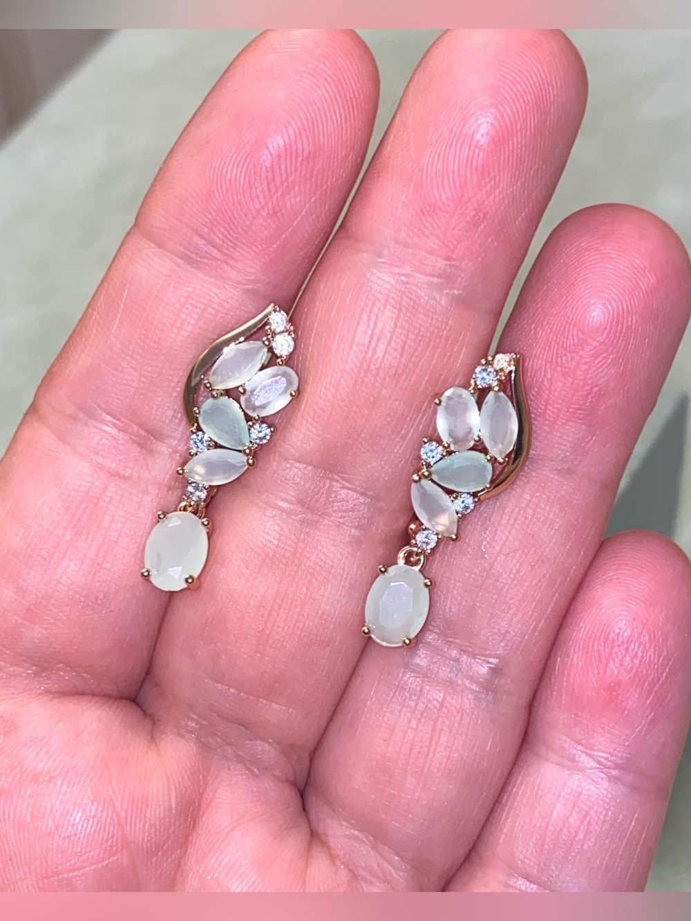 Elegant Rose Gold Player Opal Glass Drop Earrings - Women Jewelry